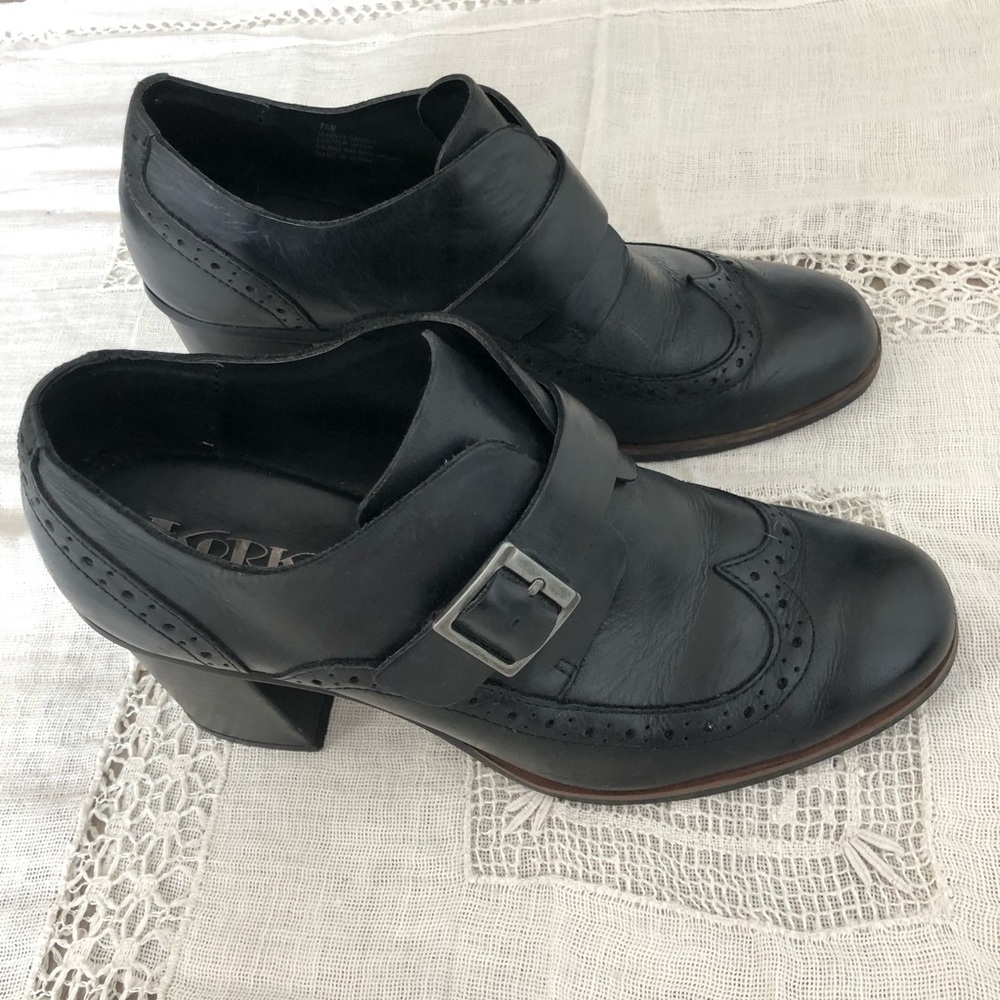 Korks by Kork-Ease leather black ankle booties boots with buckle size 7 1/2